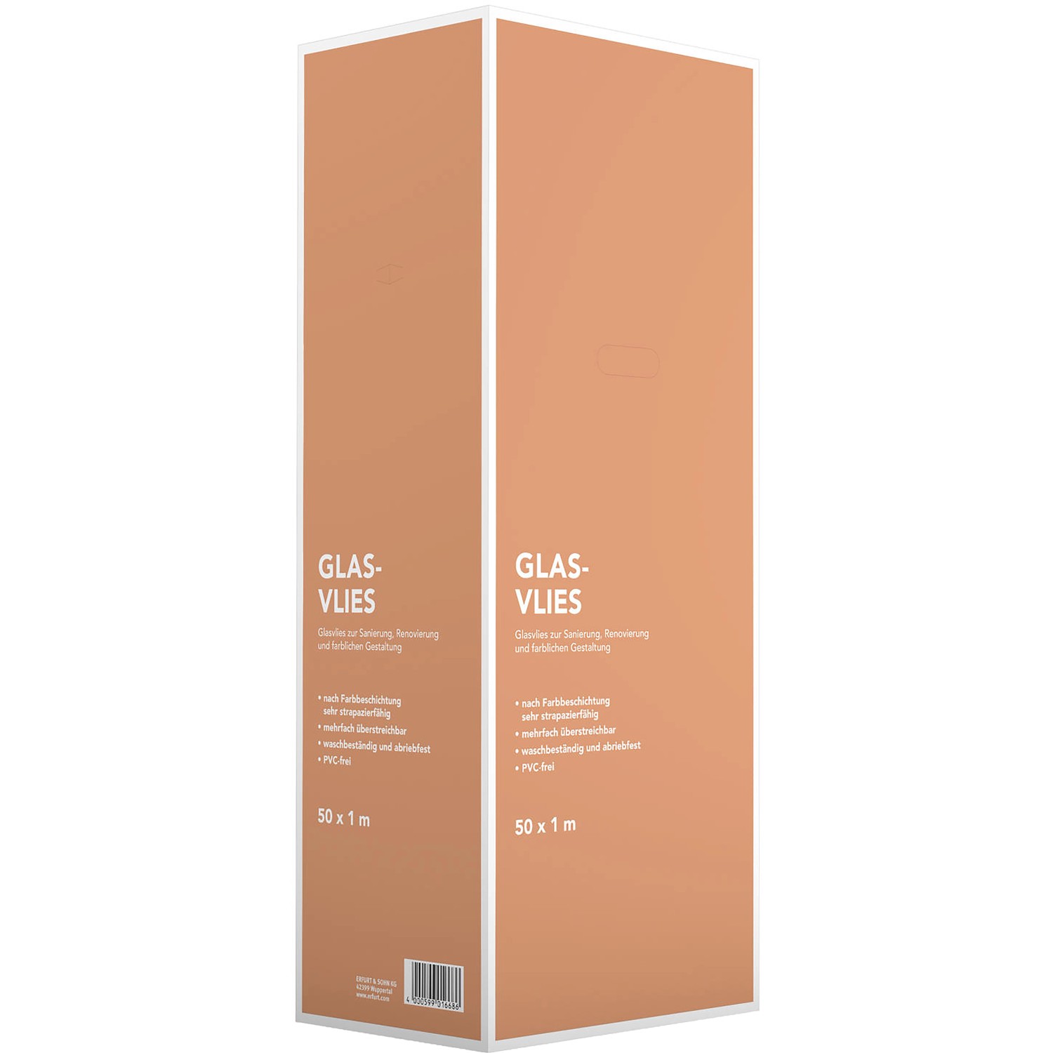 Verpackung Glasvlies Weiß, überstreichbare Tapete für Wände, Rollenmaß 50x1m.