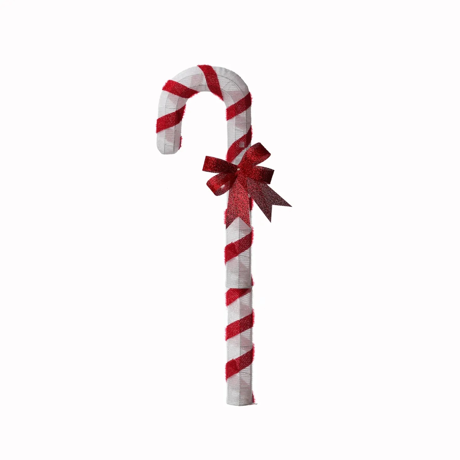 XL LED Zuckerstange, 1,2m, rot-weiß gestreift mit roter Glitzerschleife. Weihnachtsdeko für den Garten.
