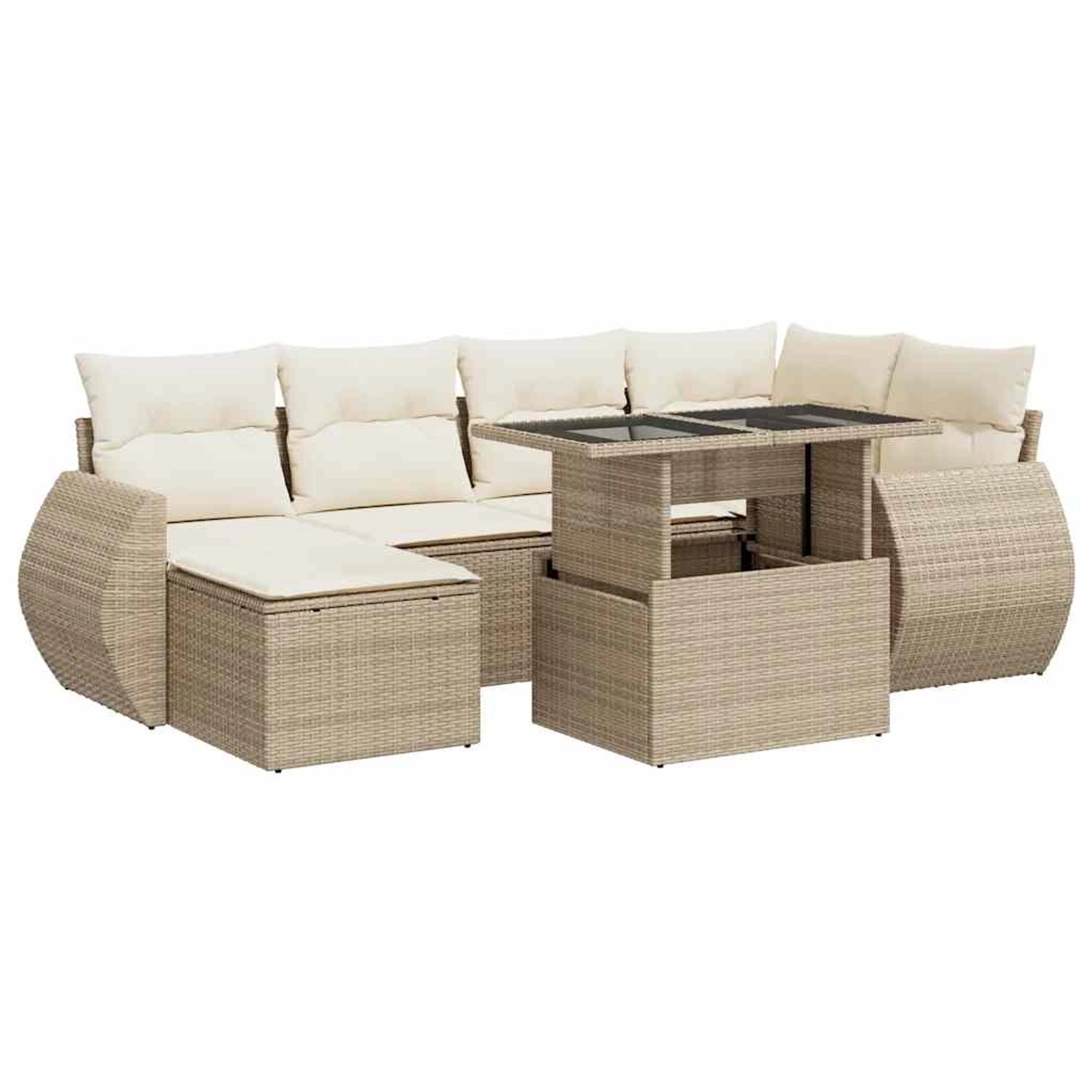 vidaXL 7-Tlg Garten-Sofagarnitur mit Kissen Beige Poly Rattan 3326669 günstig online kaufen