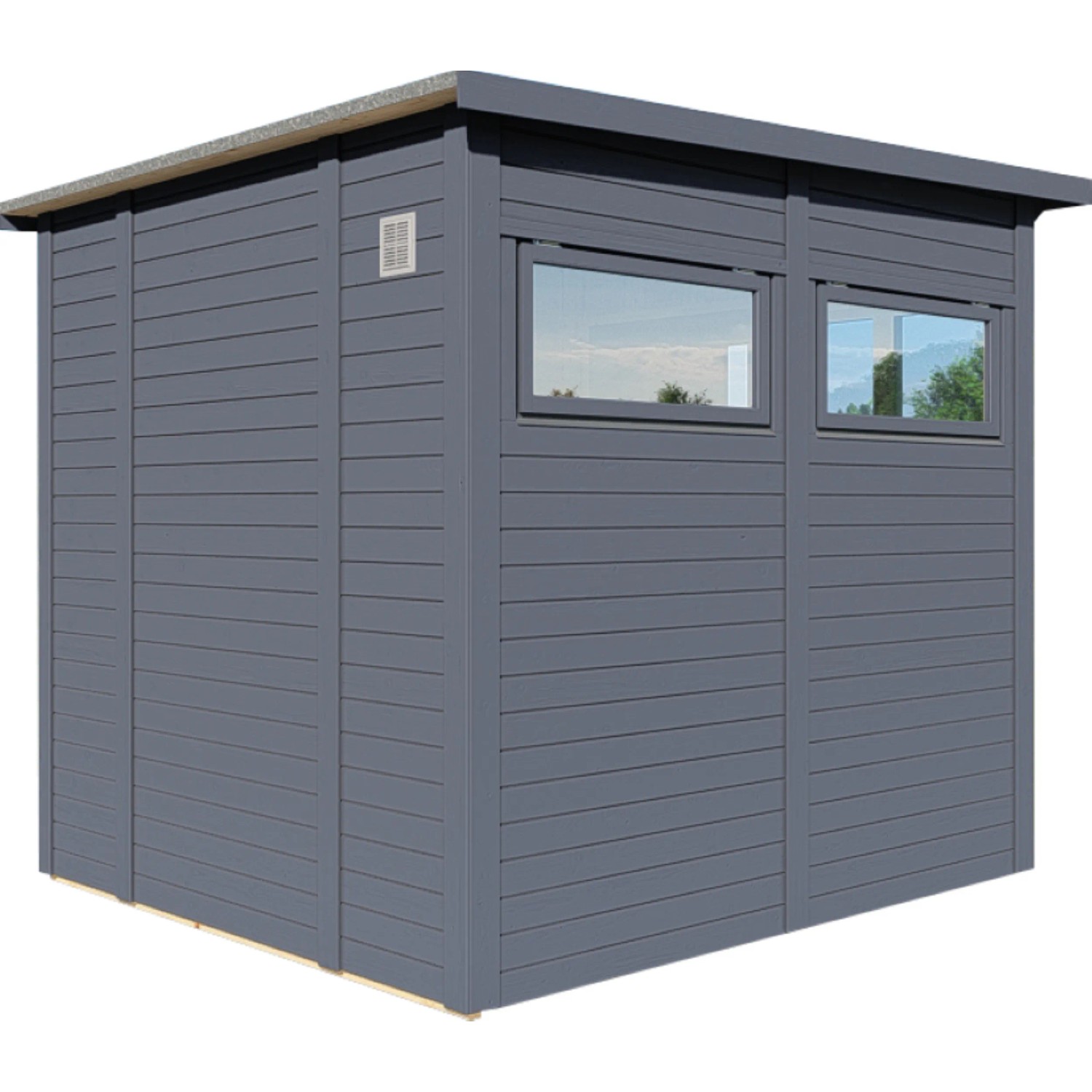 Bertilo Gartenhaus Pentus 2 Office, 234x226 cm, Anthrazit, Holz-Gartenhaus mit zwei Fenstern.