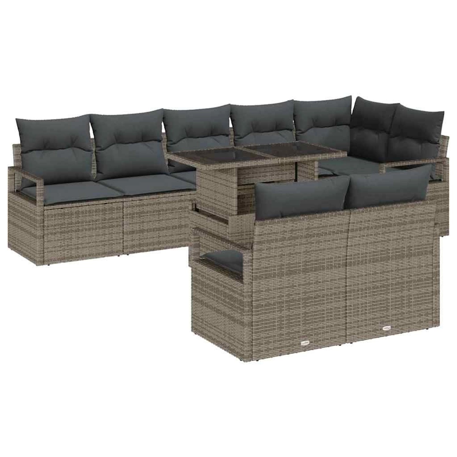 vidaXL Garten-Sofa-Set mit Speicher 9-Tlg Grau Poly Rattan 3357582 günstig online kaufen