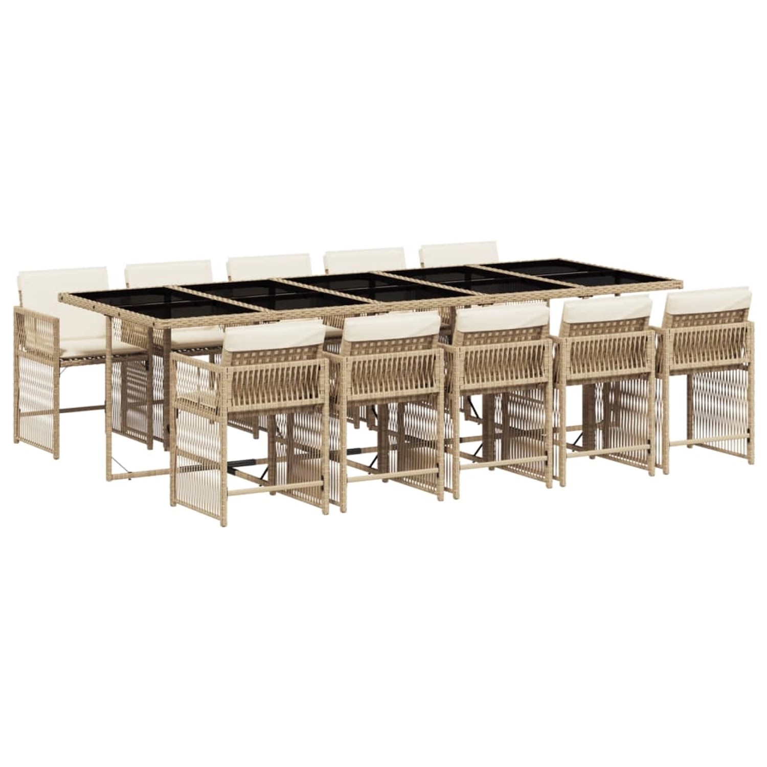 vidaXL 11-Tlg Garten-Essgruppe mit Kissen Beige Poly Rattan 3211654 günstig online kaufen