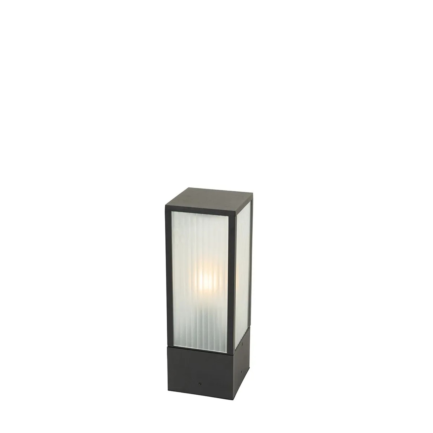QAZQA Stehende Außenleuchte Schwarz mit Geripptem Glas 40 cm IP44 Charlois
