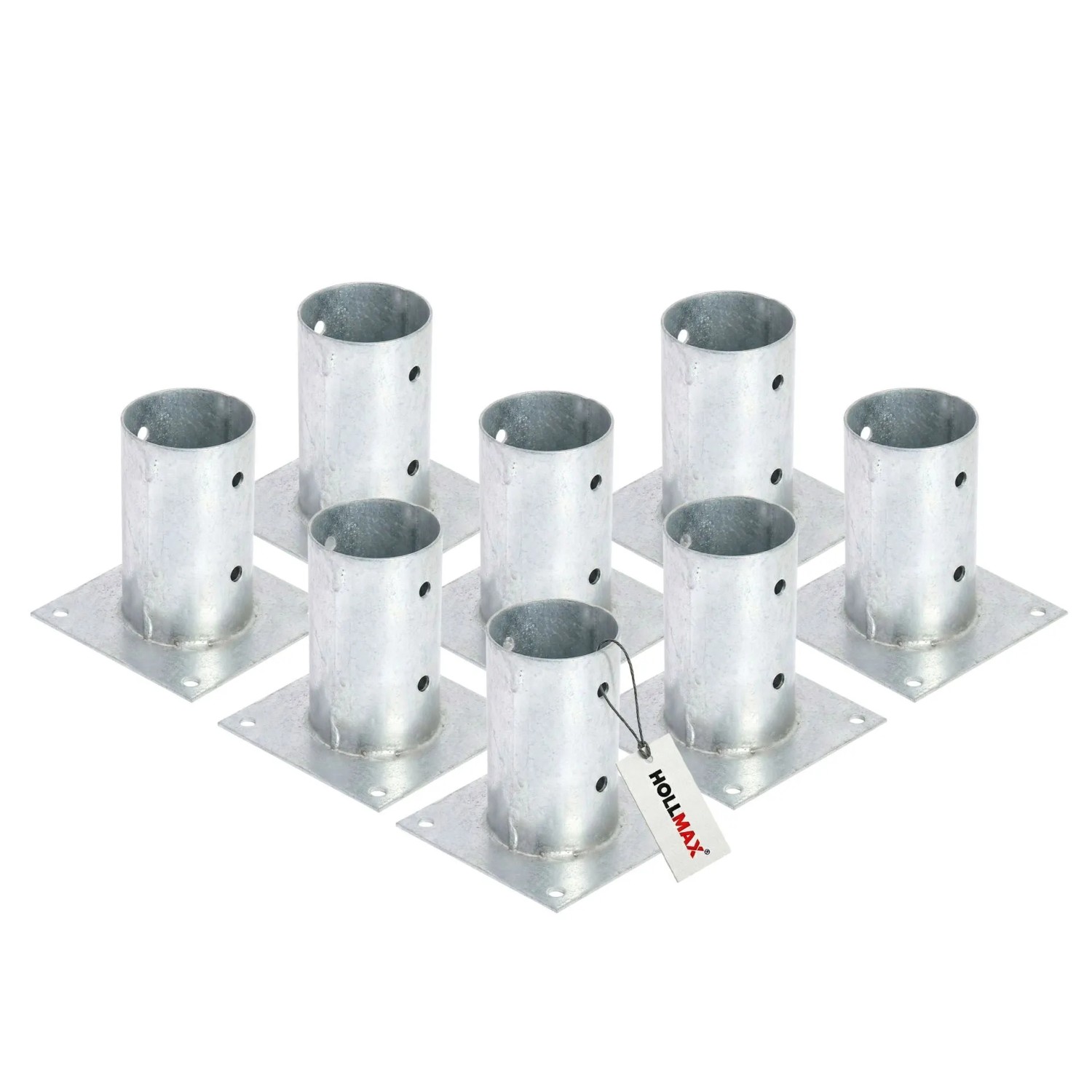 HOLLMAX 8 Stk. Aufschraubhülse/Pfostenträger 80 mm Verzinkt Silber für Rundholzpfosten