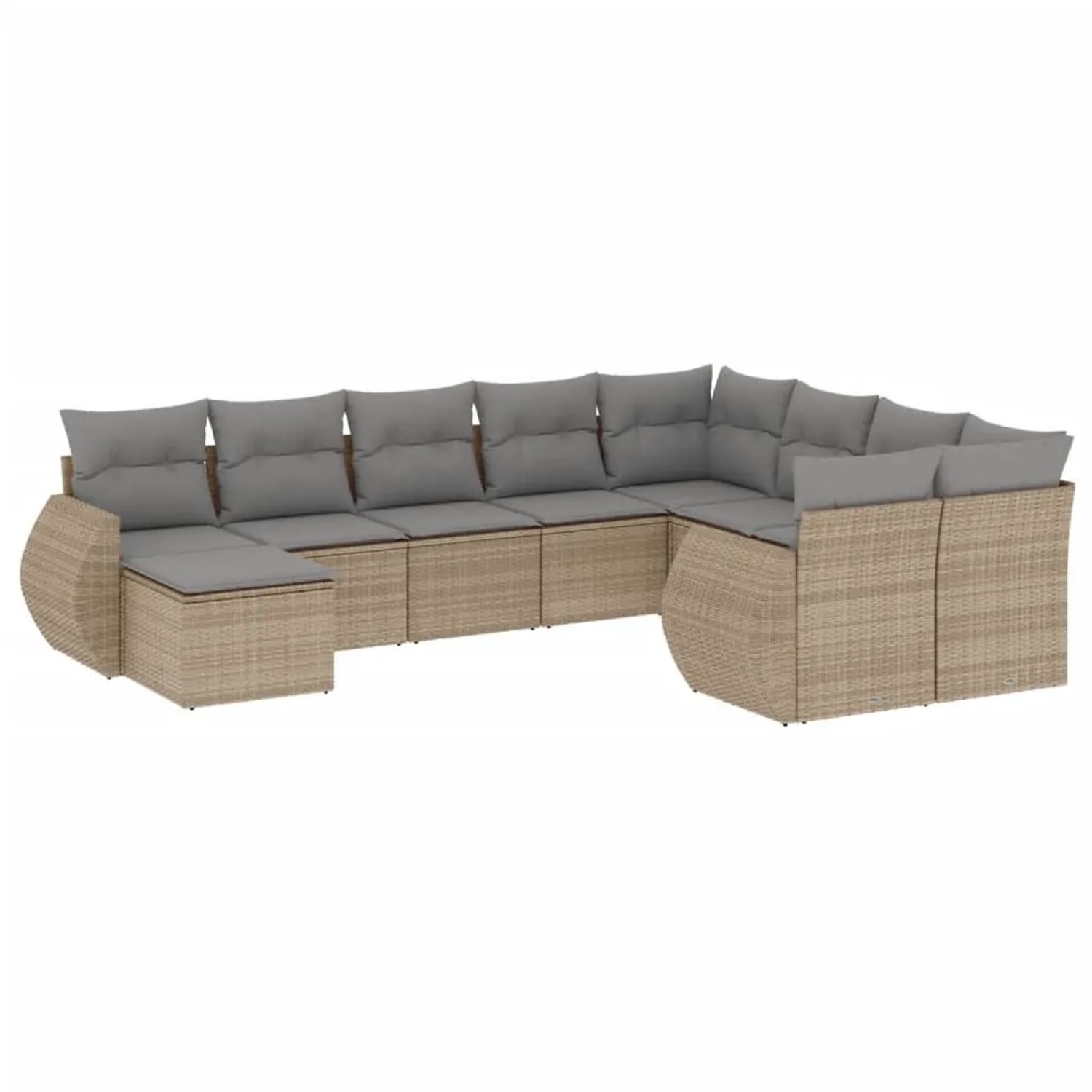 vidaXL 10-Tlg Garten-Sofagarnitur mit Kissen Beige Poly Rattan 3221858