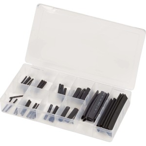 63-teiliges Schrumpfschlauch-Set in Sortierbox, verschiedene Größen für Kabelisolierung.