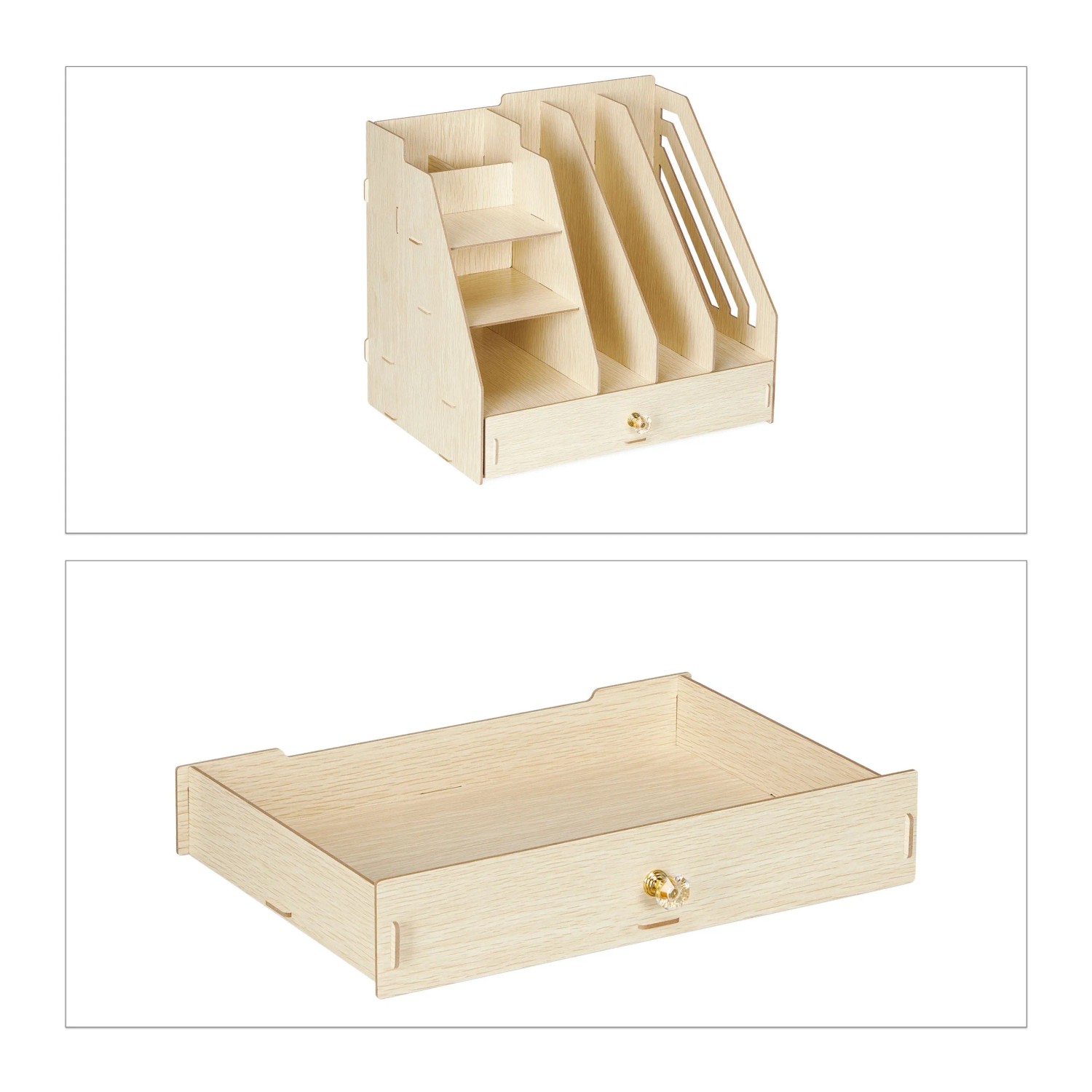 Relaxdays Schreibtisch-Organizer MDF Hellbraun mit Stehsammler 29,5 cm x 33 cm x 24 cm 1,4 kg