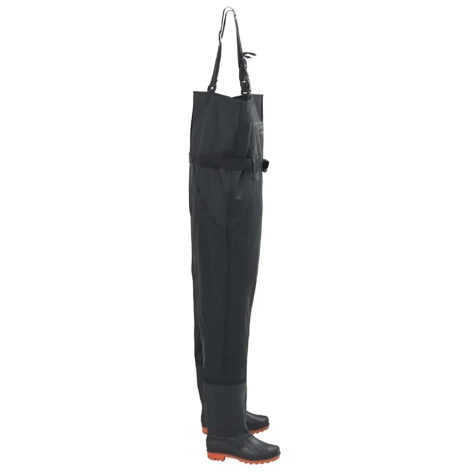 Schwarze vidaXL Wathose Größe 42 mit Stiefeln und Gürtel für Angler und Landwirte.