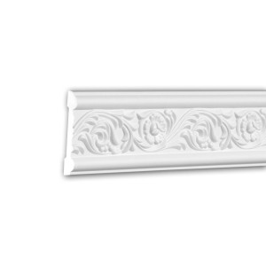 Weiße PROFHOME Wand- und Friesleiste (200 cm) mit floralem Dekor für Paneel-Zubehör.