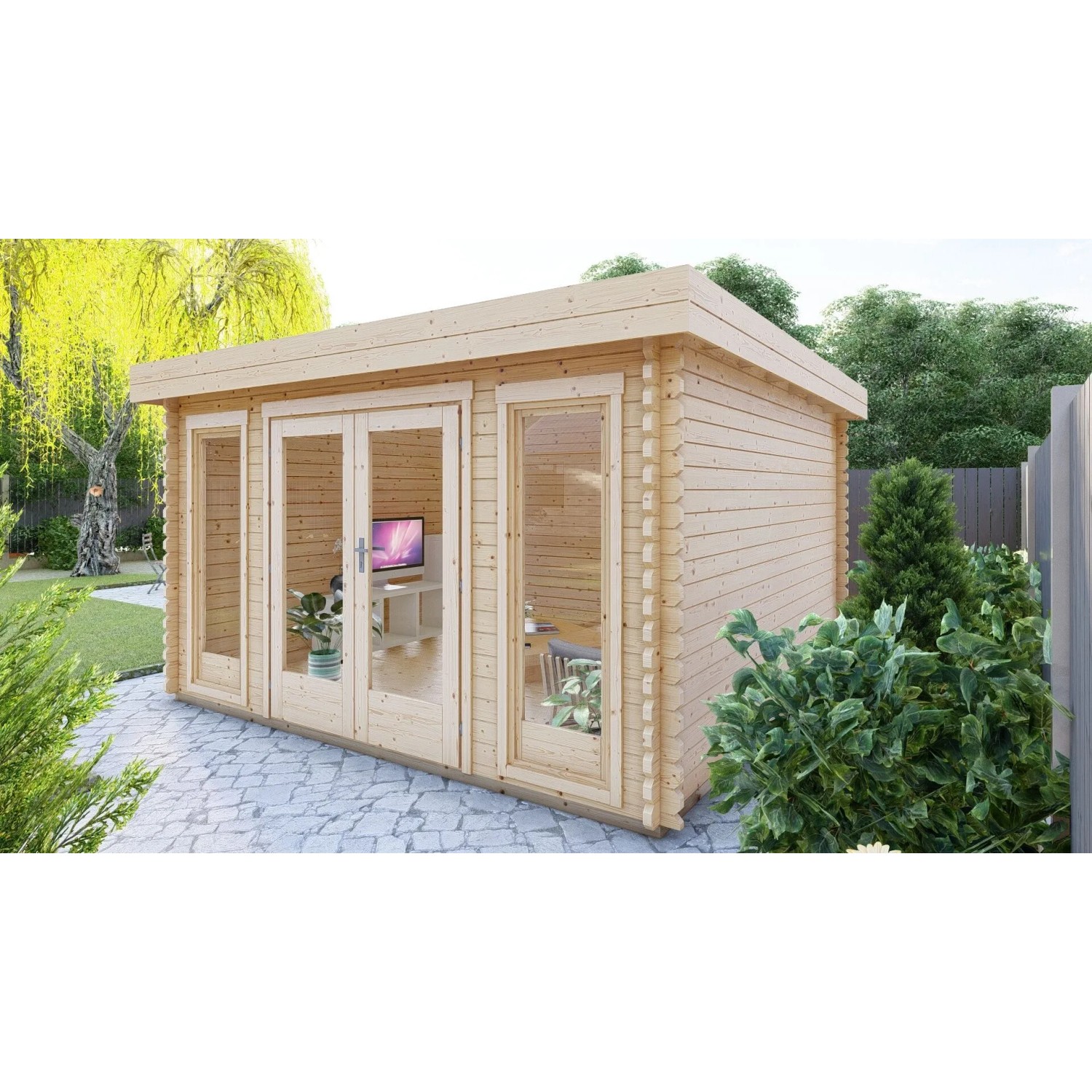Finn Art Blockhaus 40mm Holz Gartenhaus 3,9x3,9 m York 5 mit Doppeltür ohne Fußboden