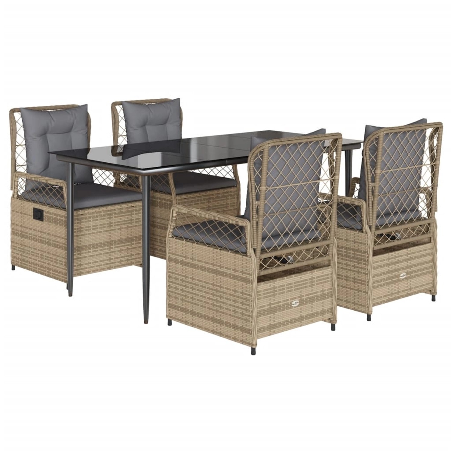 vidaXL 5-Tlg Garten-Essgruppe mit Kissen Beige Poly Rattan 3263002