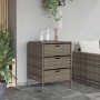 Grauer VidaXL Gartenschrank aus Poly Rattan mit drei Schubladen für Gartenbedarf.