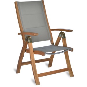 Merxx Acapulco Sessel aus Akazienholz mit grauem Textilbezug, Teil des 8-teiligen Gartenmöbel-Sets.
