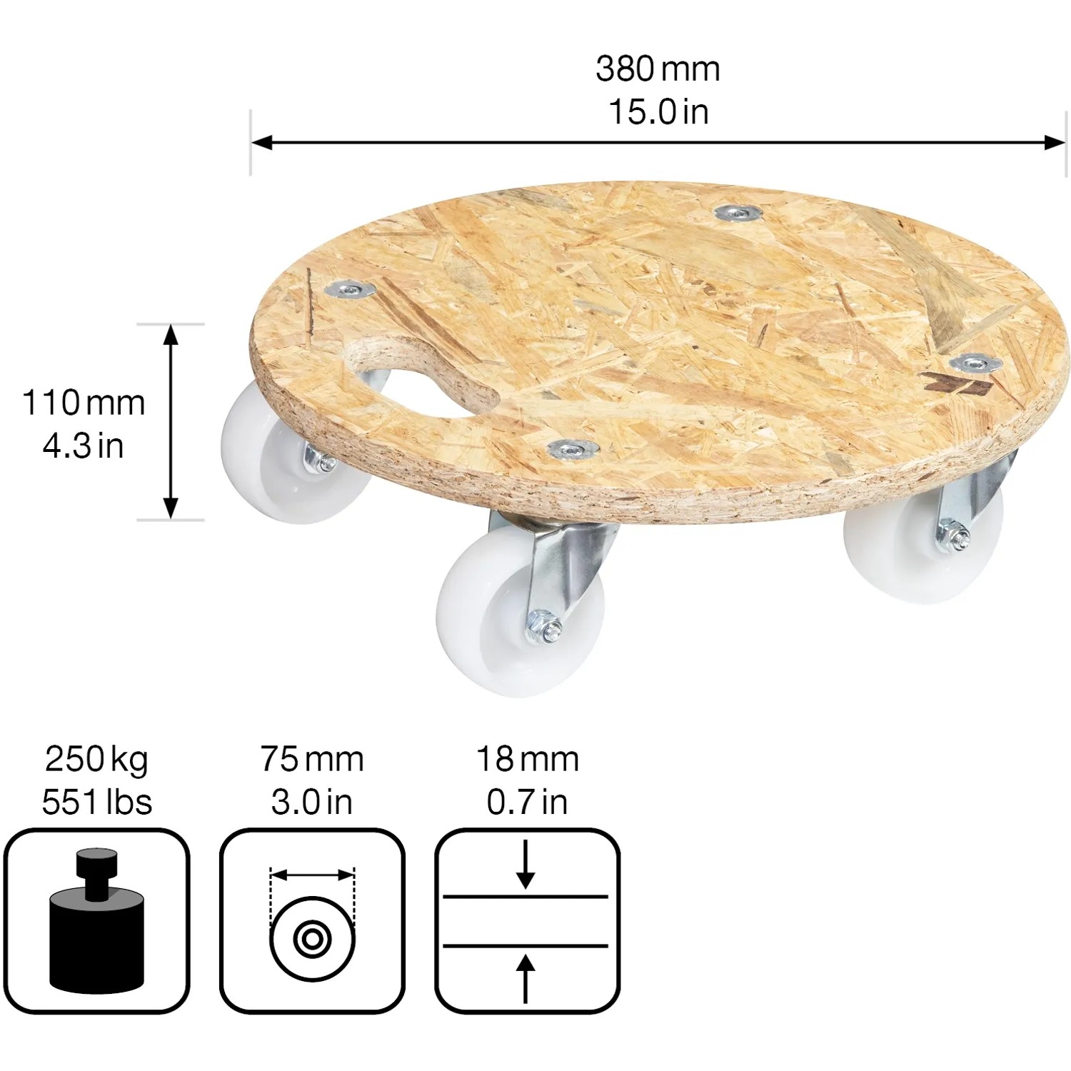 Wagner Transporthilfe 1171 mit 250 kg Tragkraft, Ø 380 mm, aus FSC®-zertifiziertem Holz.