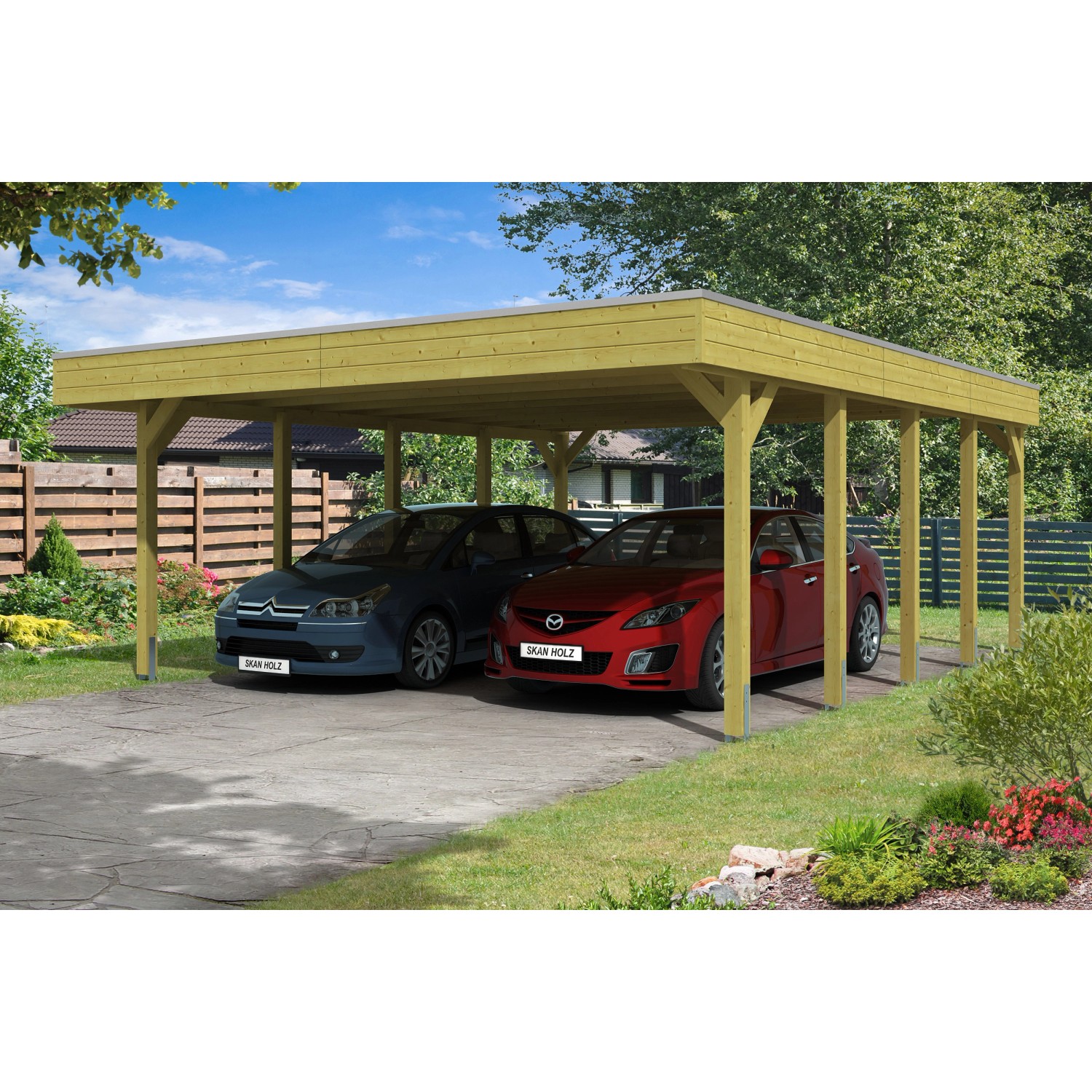 Skan Holz Flachdach-Doppelcarport Friesland 557 cm x 708 cm