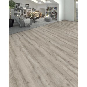 Living by Haro Designboden Eiche Salerno Grau im Wohnraum verlegt.