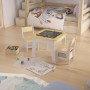 Juskys Kindersitzgruppe Milou Natur mit Tisch, 2 Stühlen und Spielzeug im Kinderzimmer.
