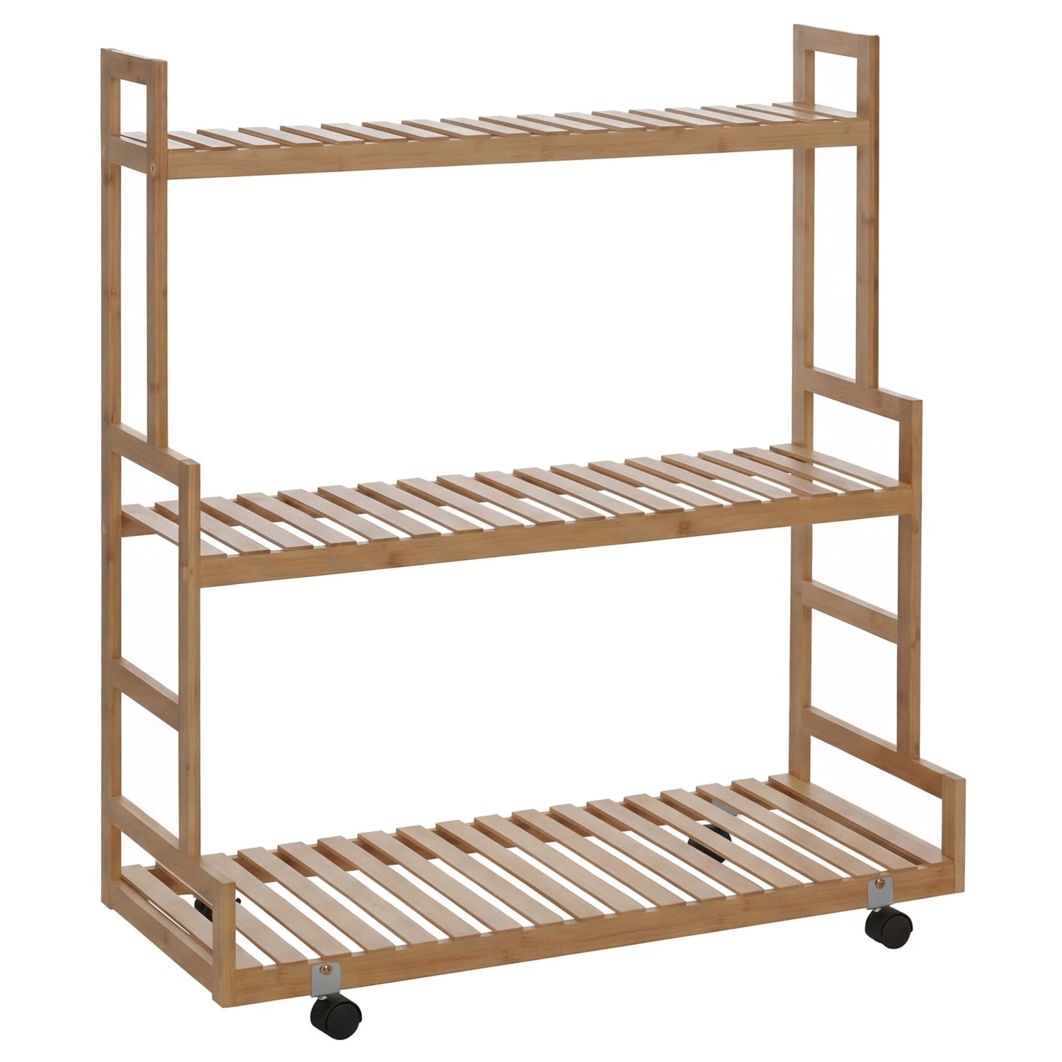 MCW Bambus Pflanzenregal Q33 3 Ablagen Rollen 105x90x38cm Natur