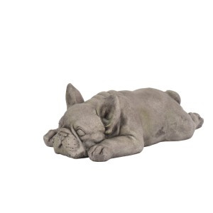 Graue Outdoor Living Bulldoggen-Statue, schlafend, in Steinoptik. Perfekt für Gartendekoration.