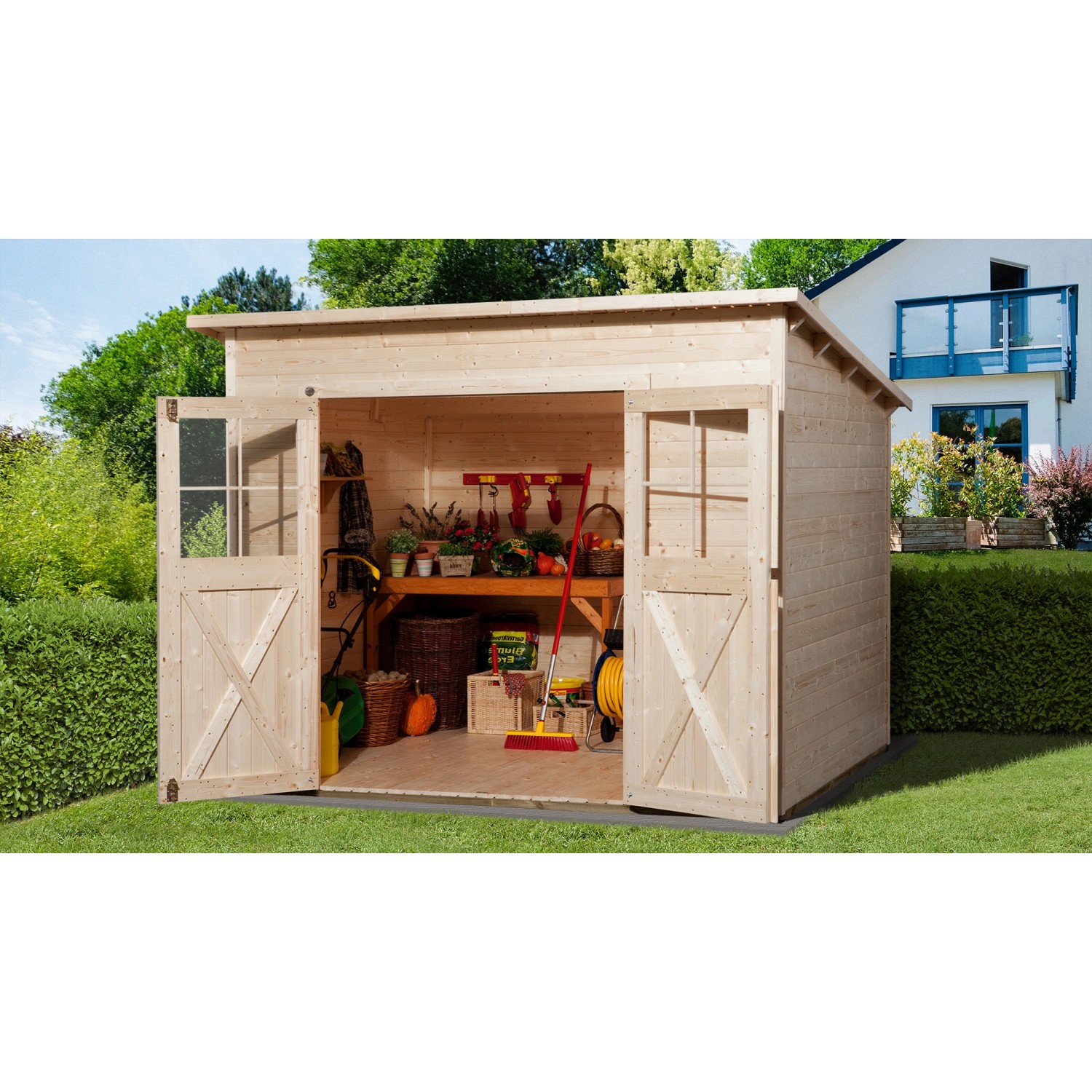 Weka Holz-Gartenhaus Triest Pultdach Unbehandelt 299 cm x 299 cm günstig online kaufen