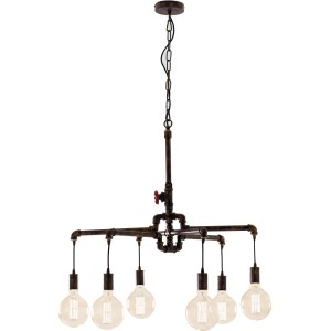 Rostbraune 6-flammige Luce Design Pendelleuchte Amarcord im Industrial-Stil.