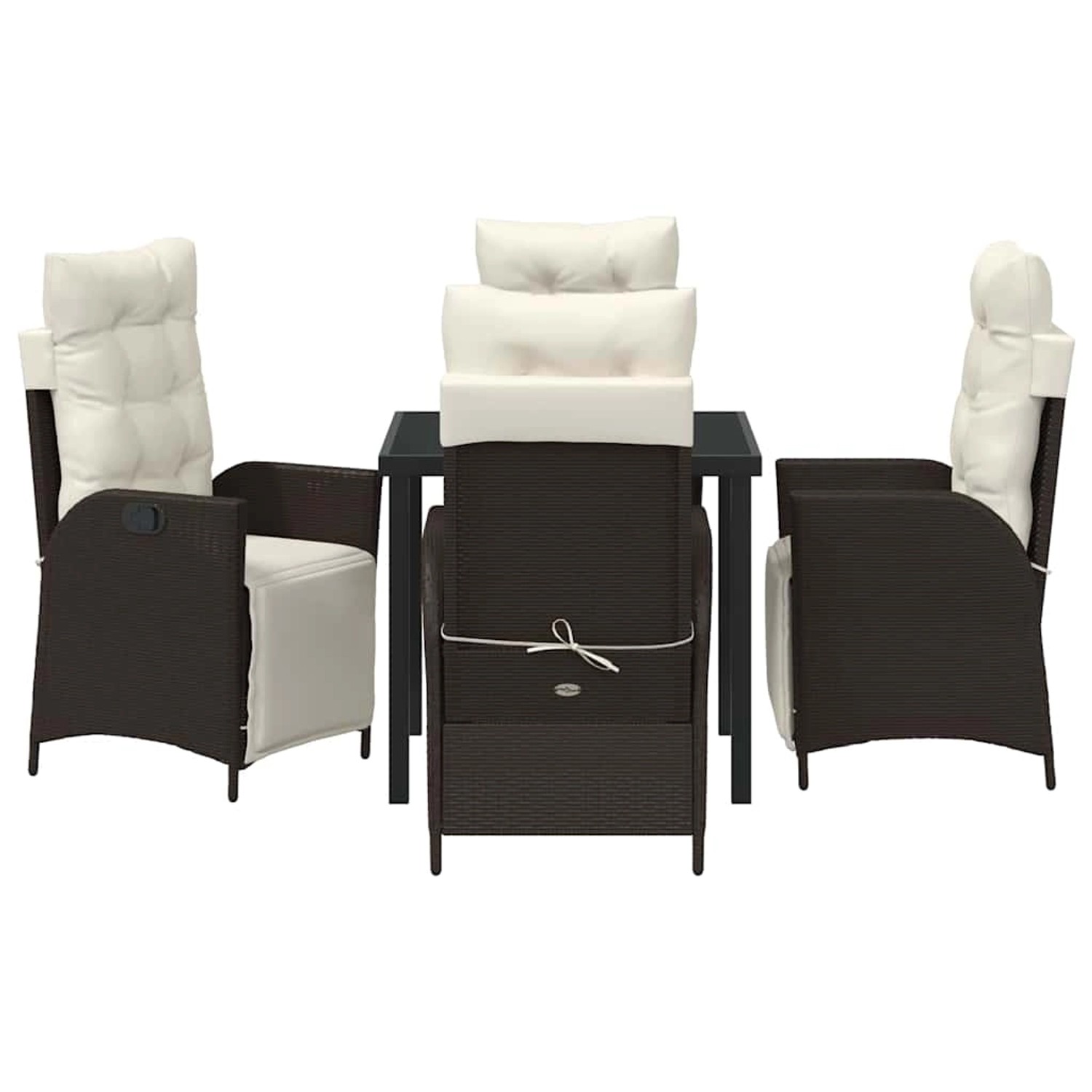 Braune 5-tlg. Garten Essgruppe aus Poly Rattan mit verstellbaren Stühlen und Tisch.