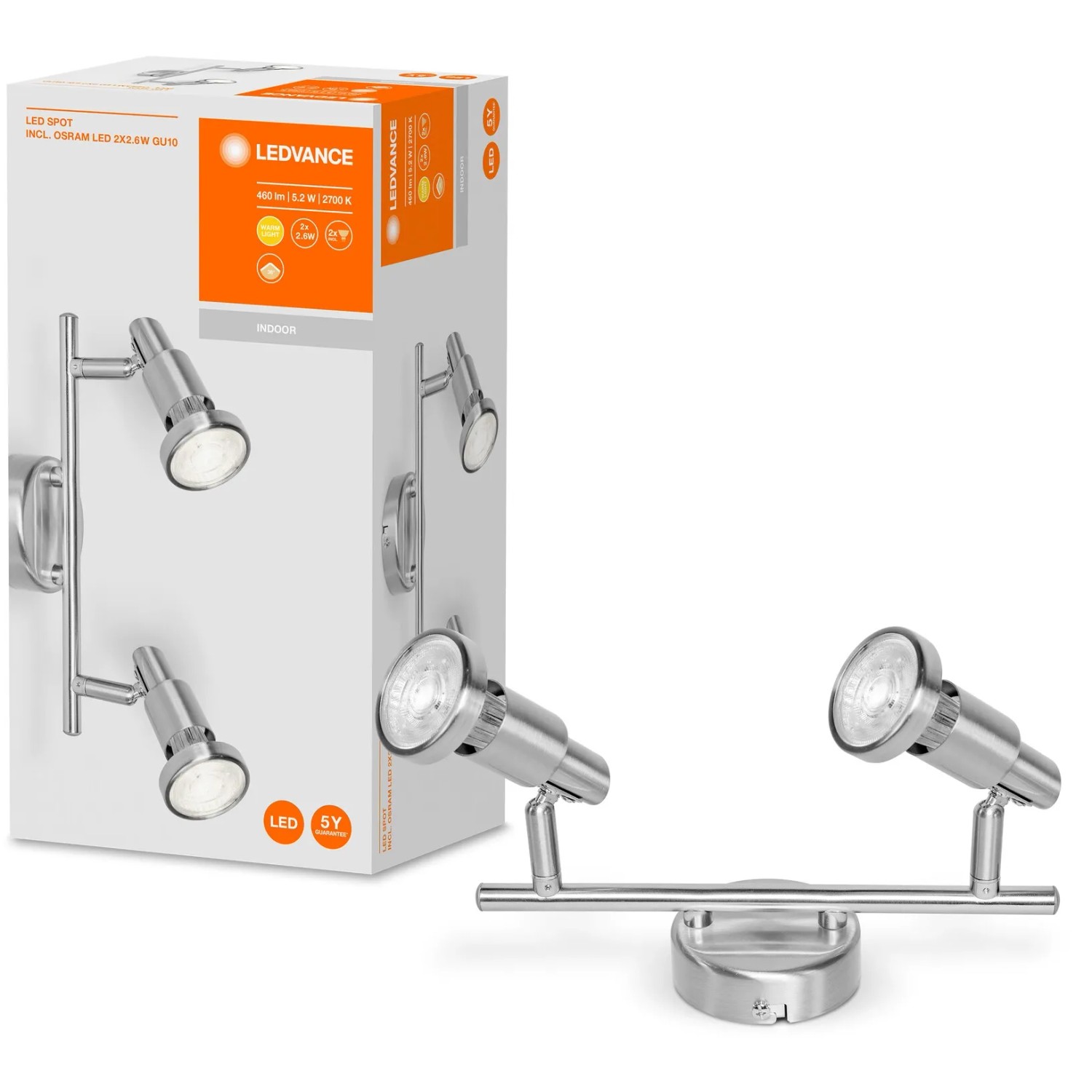 Ledvance LED-Spot, 2-flammig, silberfarben, 17 cm. Deckenleuchte mit zwei Strahlern.