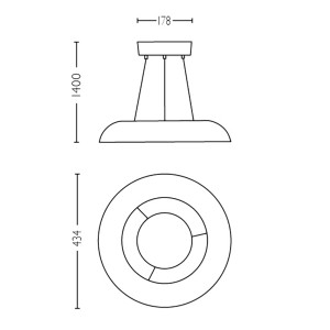 Technische Zeichnung der weißen Philips Hue Amaze Pendelleuchte mit Maßen.
