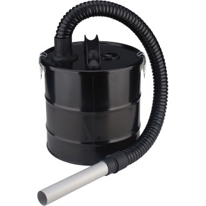 OBI Aschefilter AF-18: Schwarzer Metallbehälter mit Schlauch und Saugrohr für Aschesauger.