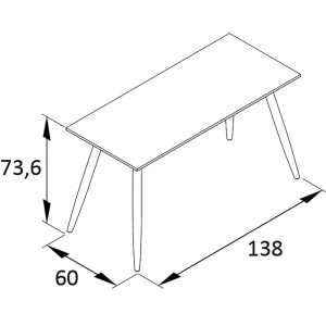 Schildmeyer Schreibtisch Piazza: Technische Zeichnung des Bürotisches mit Maßen 73,6x138x60 cm.