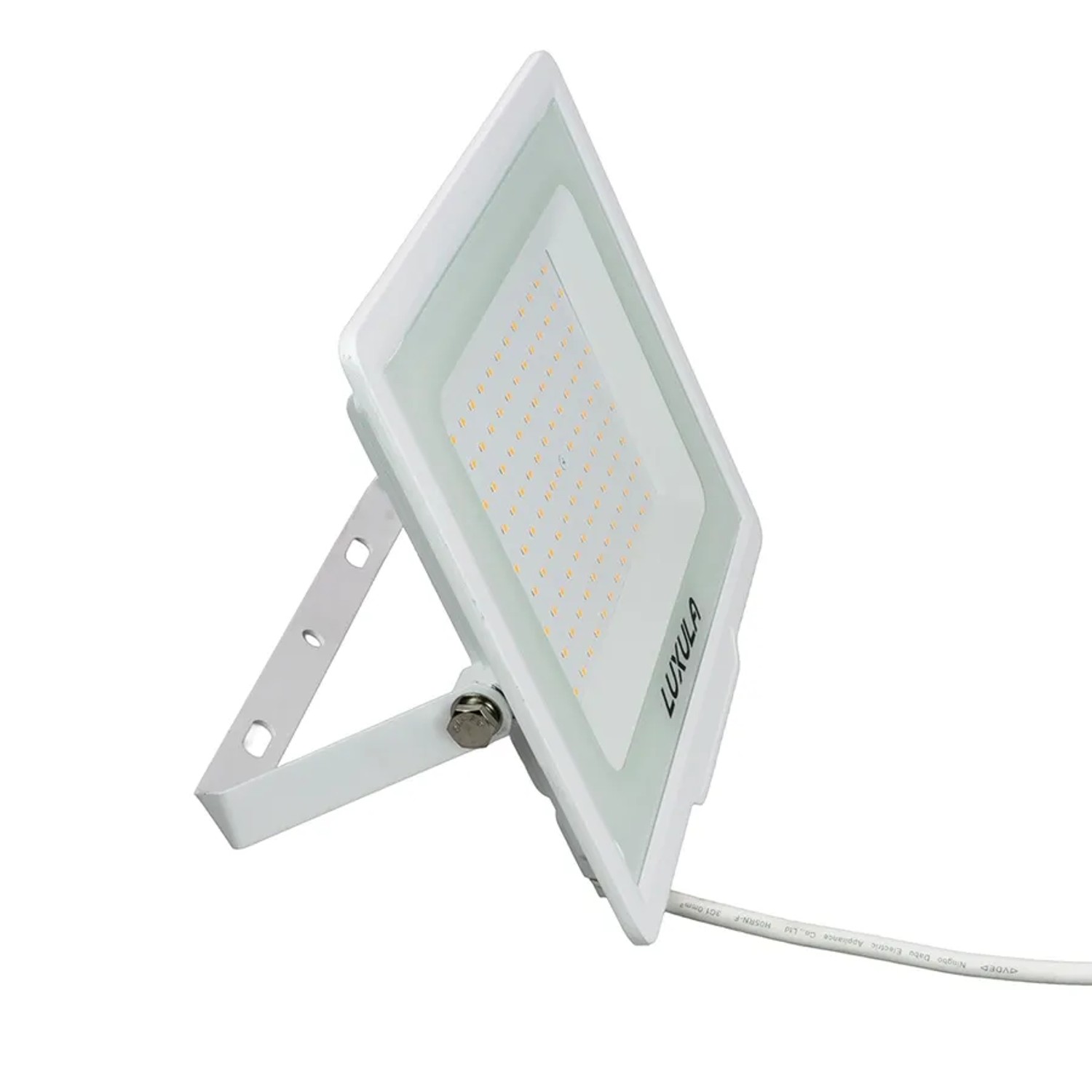 LUXULA LED Strahler 100W, warmweiß, weißes Slim Design, ideal als robuster Baustrahler für den Außenbereich.