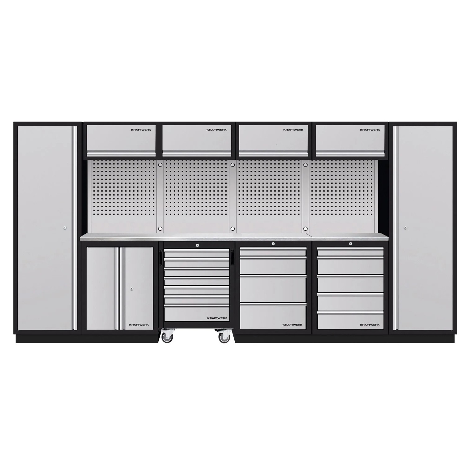 Kraftwerk Werkstattwagen Mobilio 6er Kombi Lochwand Edelstahl Schwarz-Silber