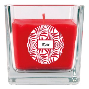 HS Candle Duftkerze Rose im Glas, quadratisch, 8x7,5cm. Dekorative Kerze für entspannte Atmosphäre.