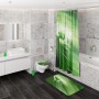 Badezimmer-Set mit Waschbecken, WC, Duschvorhang und Badteppich im Green Leaf Design.