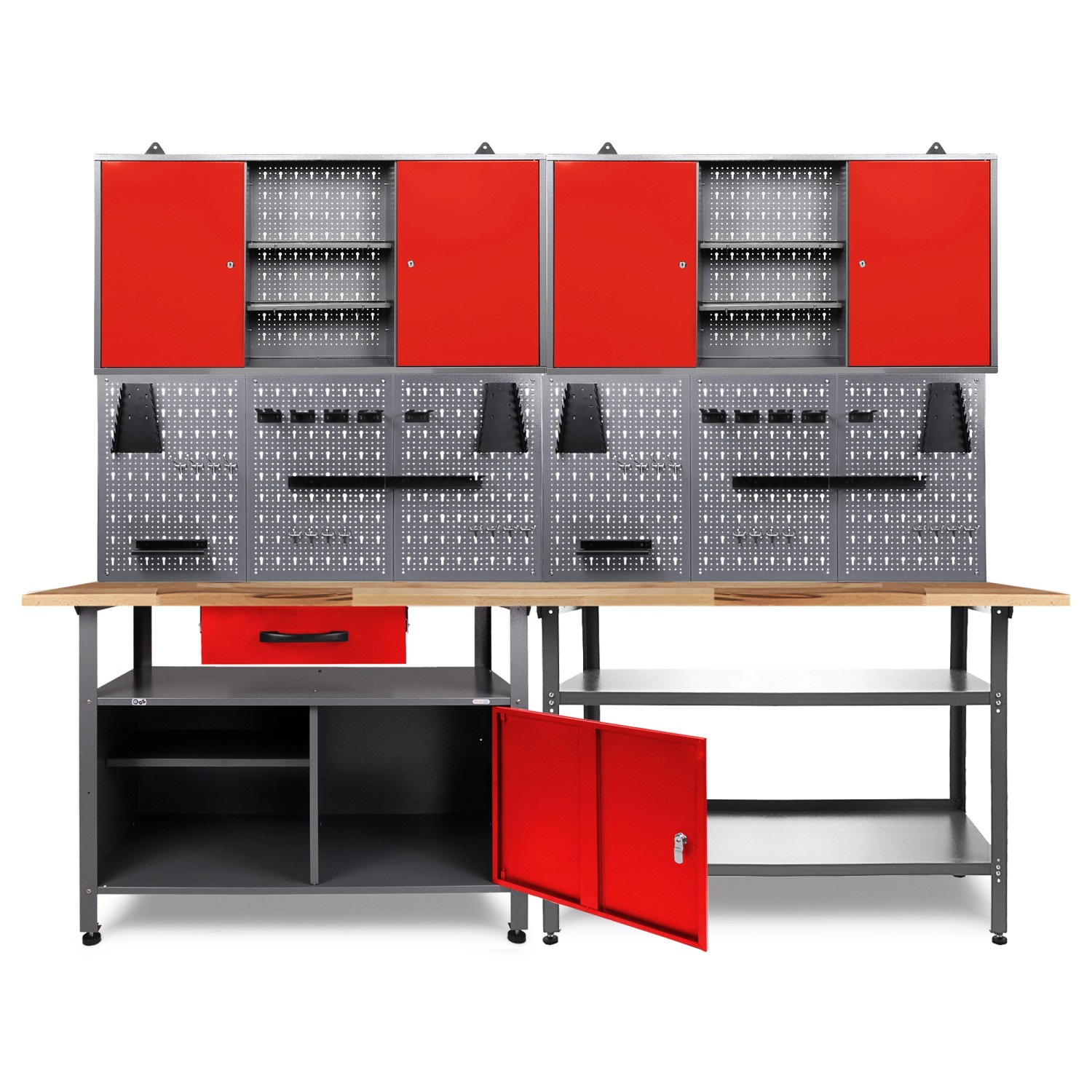 Ondis24 Werkbank Set Erfinder 240 cm 2 Schränke Rot Werkstatt günstig online kaufen