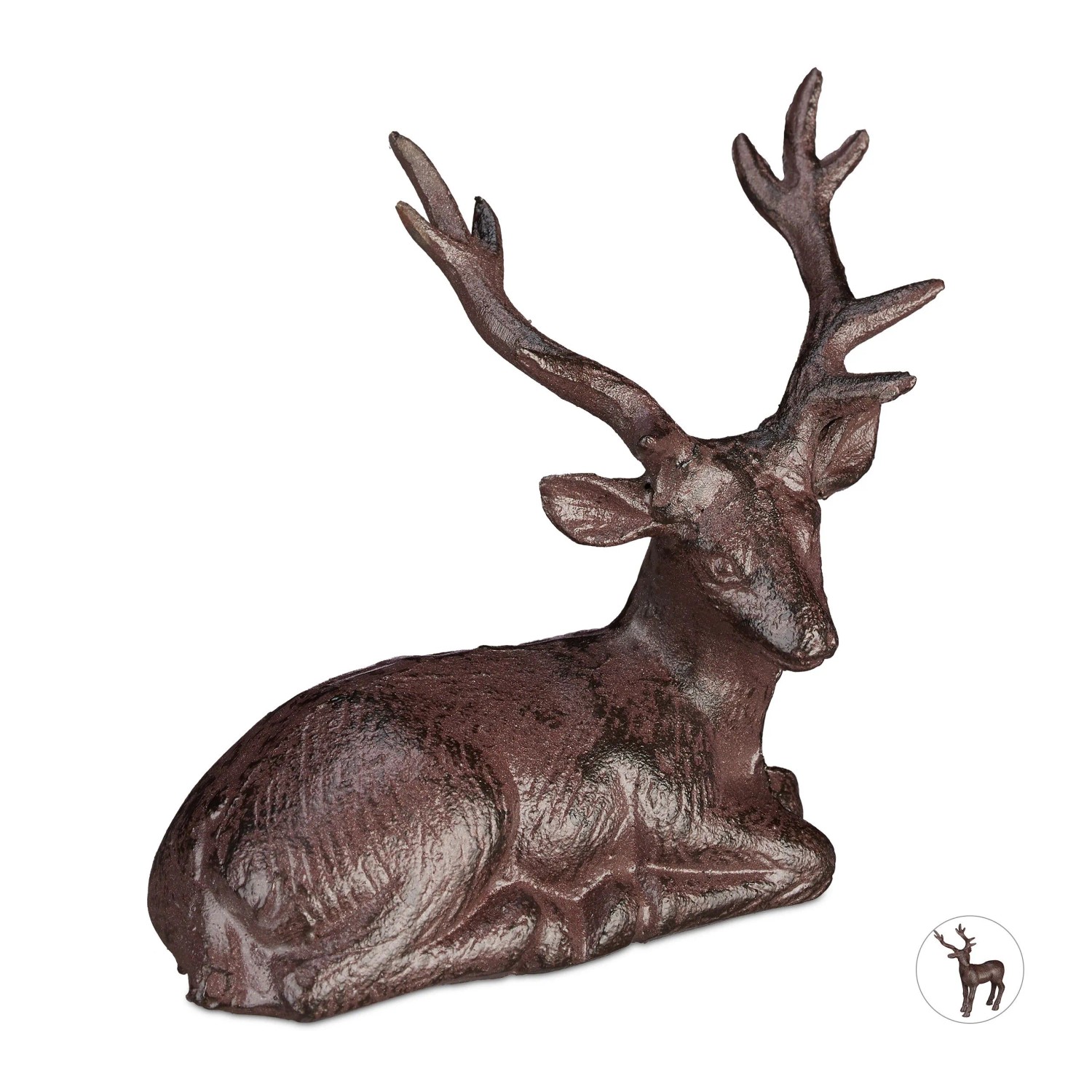 Relaxdays Hirschfigur Gusseisen Dunkelbraun 15 cm x 14,5 cm x 8,5 cm 0,9 kg