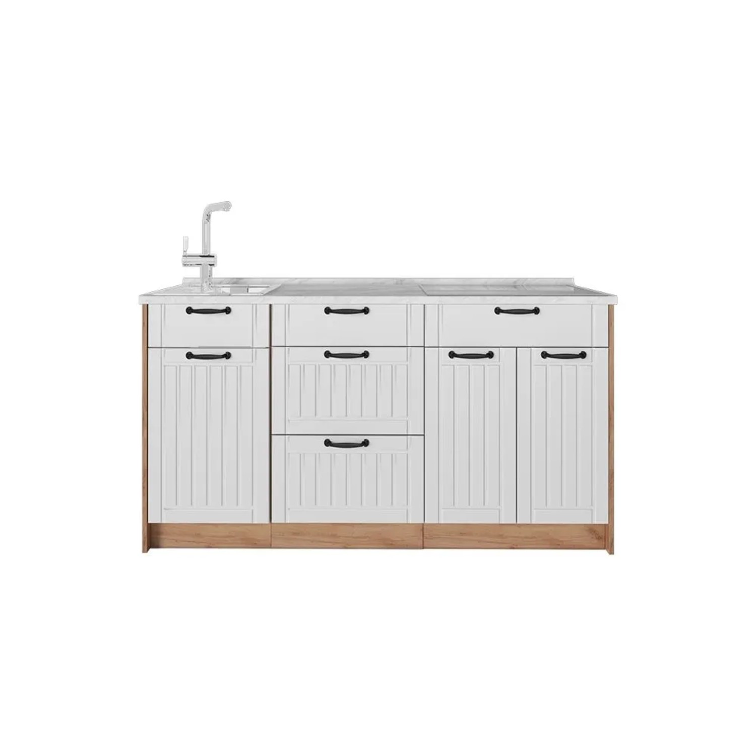 Vicco Küchenblock Fame-Line Weiß Landhaus/Goldkraft Eiche 150 x 82 AP Marmor Art Nr 65437