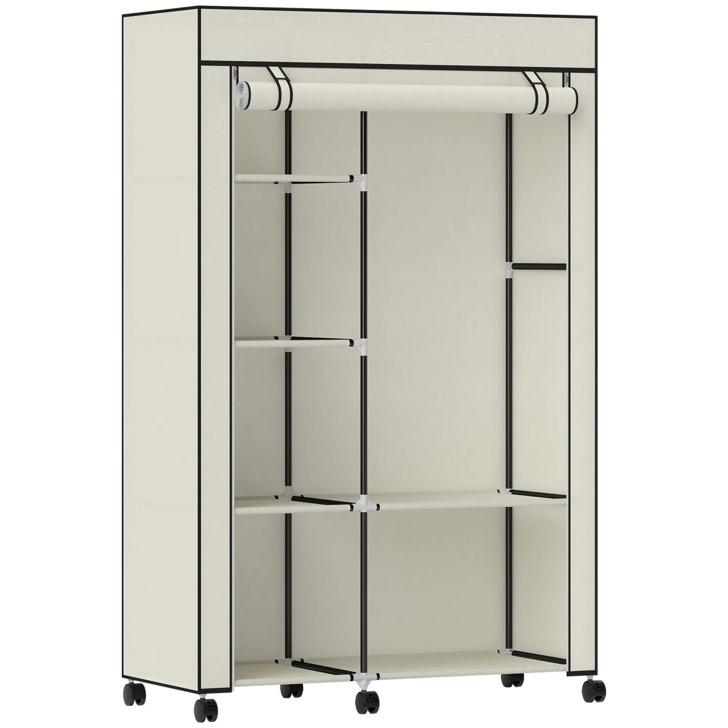 HOMCOM Stoffkleiderschrank Stahl Vliesstoff 103L x 43B x 162,5H cm Cremeweiß