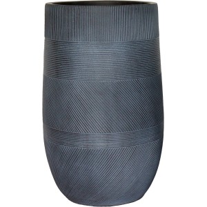 Dunkelgraues Pflanzgefäß Vase, Ø 47x75 cm, aus robustem Fibre-Clay mit modernem Muster.