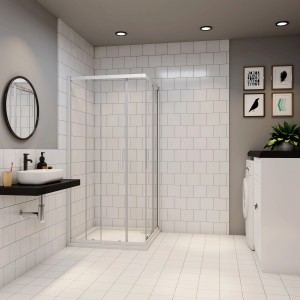 AICA Duschkabine Eckeinstieg, 76x76cm, mit Schiebetür und klarem ESG-Glas im Badezimmer.