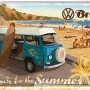 Nostalgic-Art Blechpostkarte VW Bulli mit Surfbrett am Strand. Geschenkartikel im Retro-Design.