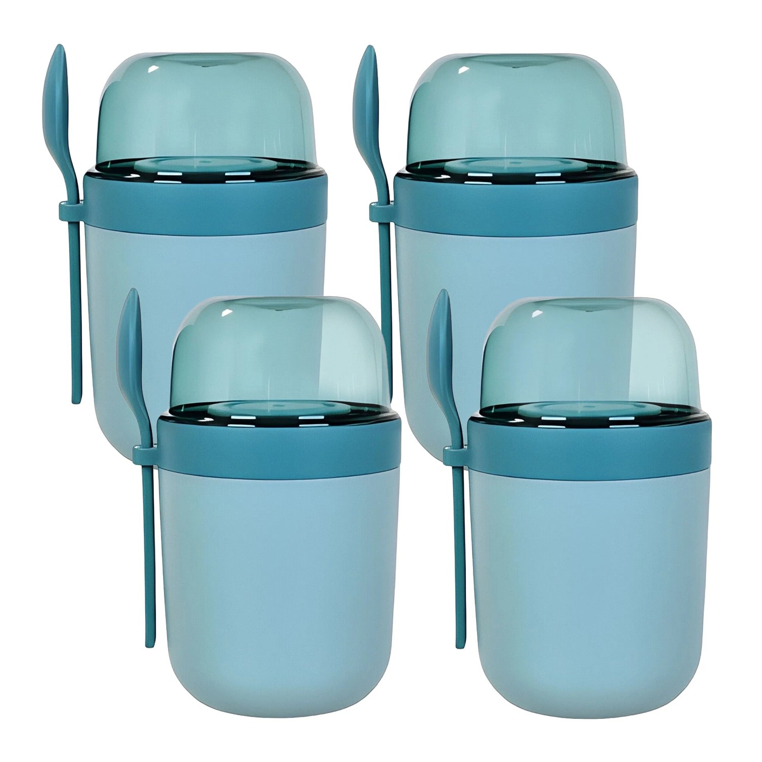 Relaxdays Müslibecher Kunststoff Blau Auslaufsicher mit Löffel 4er Set 16 cm x 11 cm x 9,5 cm