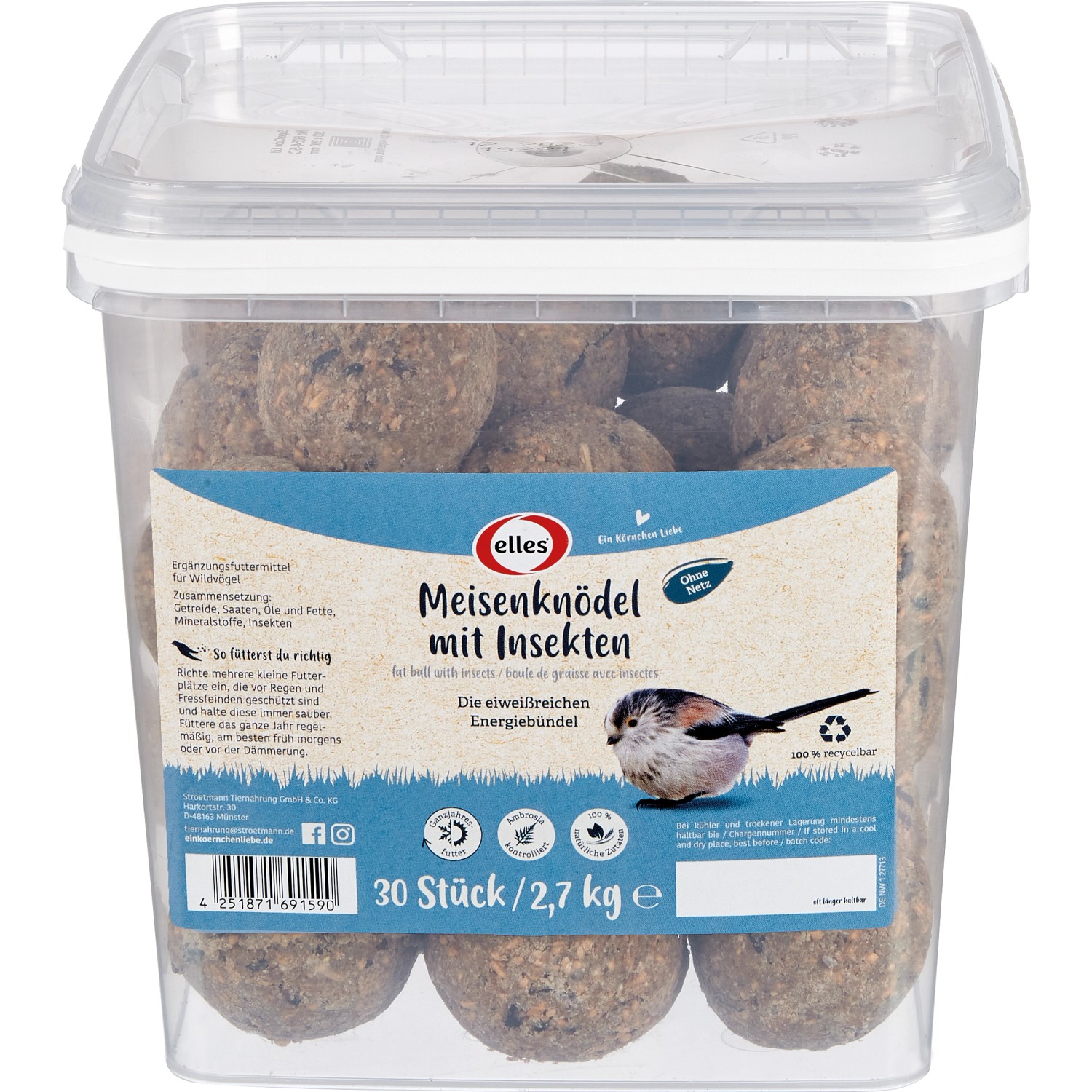Elles Wildvogelfutter Meisenknödel mit Insekten ohne Netz 30 Stück