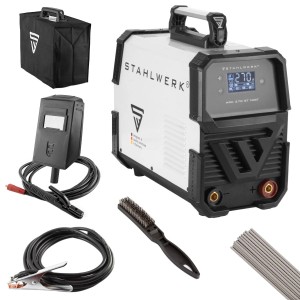 STAHLWERK ARC 270 ST Schweißgerät Set: Inverter, Massekabel, Elektrodenhalter, Schutzschild, Bürste, Hülle.