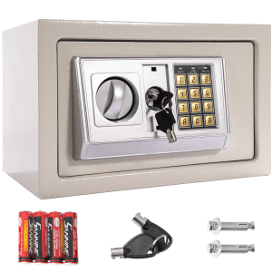 Panorama24 Tresor Safe Silber mit Zahlenschloss, inklusive Schlüssel, Batterien und Dübel.