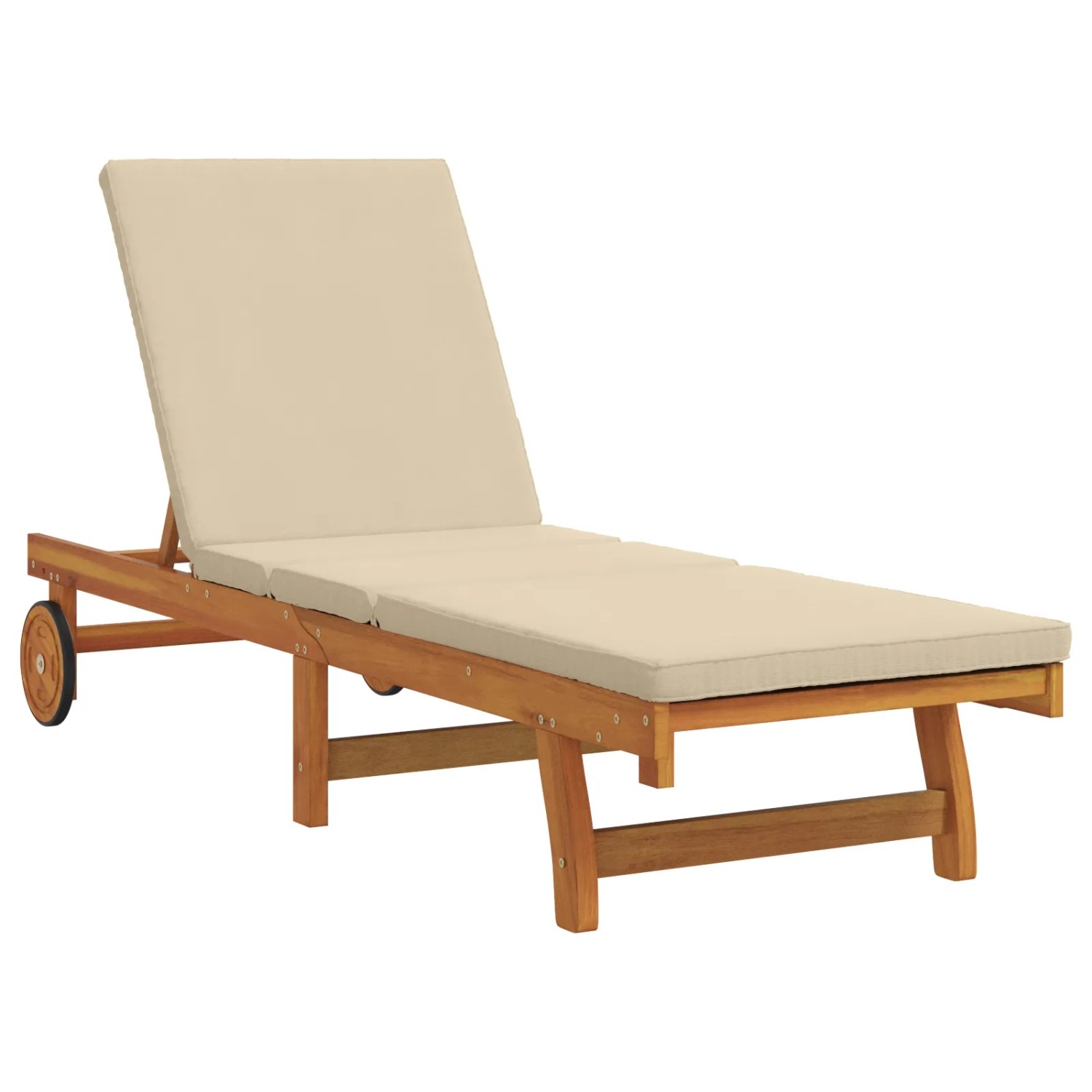 vidaXL Sonnenliege mit Rädern und Kissen Beige aus Massivholz 4105537