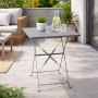 Anthrazitfarbener Mojawo Klapptisch 60x60cm auf Balkon. Stabiler Metall-Bistrotisch, klappbar für Outdoor, Camping & Garten.