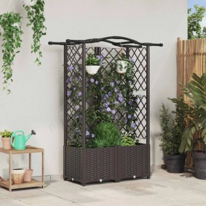 Braunes vidaXL Hochbeet aus PP mit Rankgitter und Dach. Ideal für Kletterpflanzen und vertikales Gärtnern auf Balkon/Terrasse.