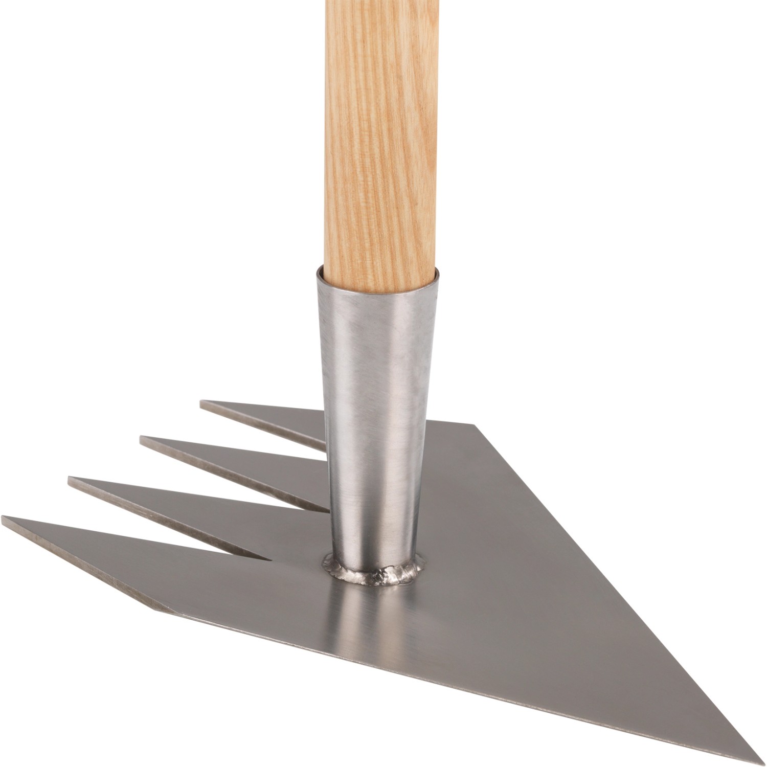 Ruwi Multi-Harke 8in1 aus Edelstahl mit Holzstiel für die Bodenbearbeitung.