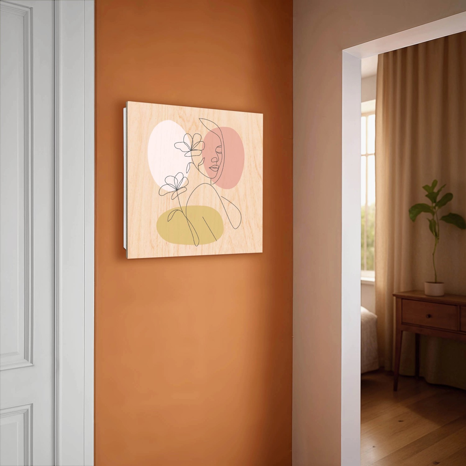 Weißer Banjado Schlüsselkasten aus Holz (30x30cm) mit Motiv Elegante Linienblüte und 50 Haken.